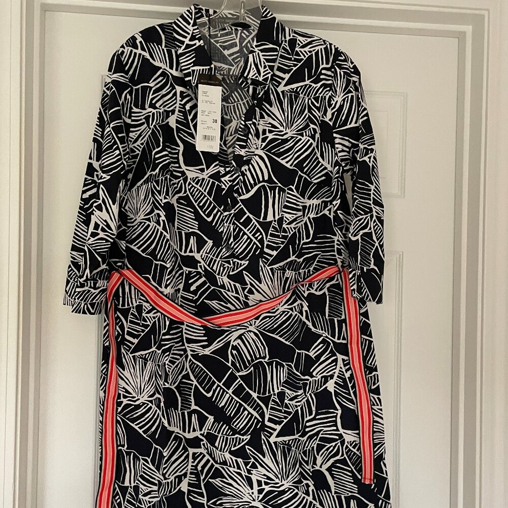 Betty Barclay Short Sleeve Dress,  #8/10 Dark Blue w/Tie NWT
